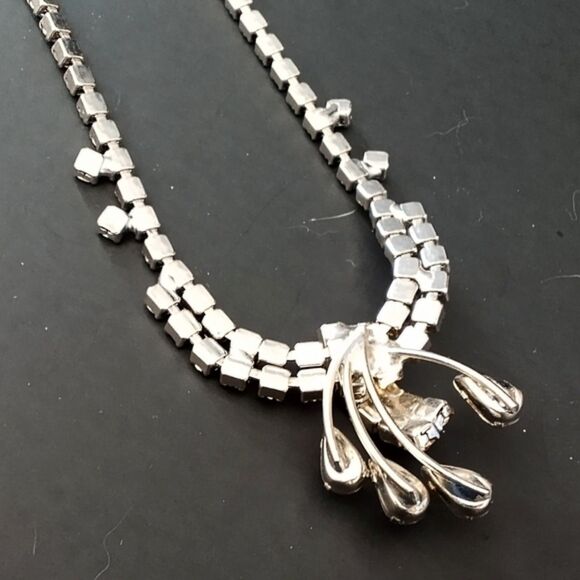 Vintage Mid Century Prong Set Clear Rhinestone Statement Choker Necklace - Picture 5 of 6